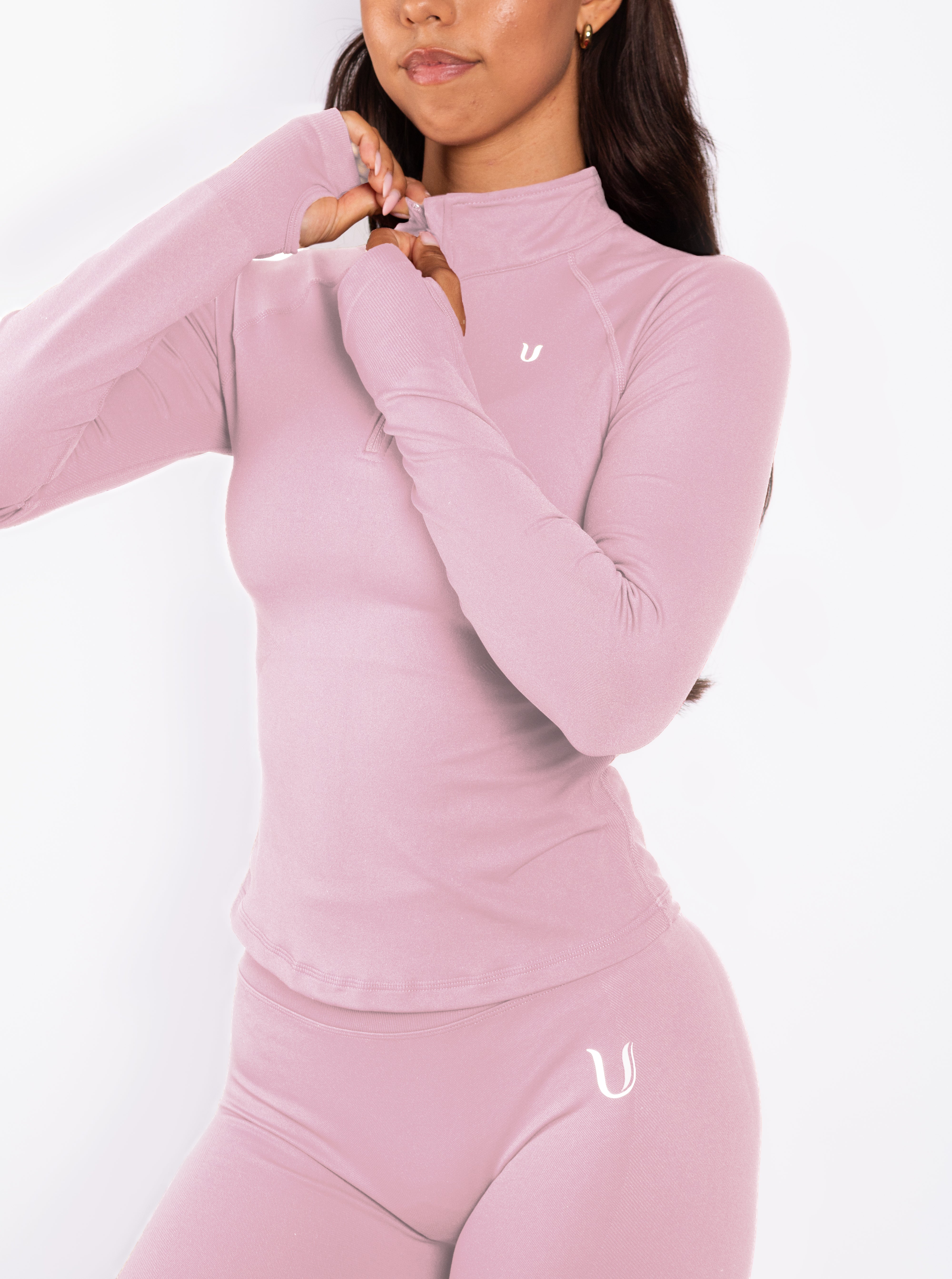 Beau | Half Zip Long Sleeve Top Pink