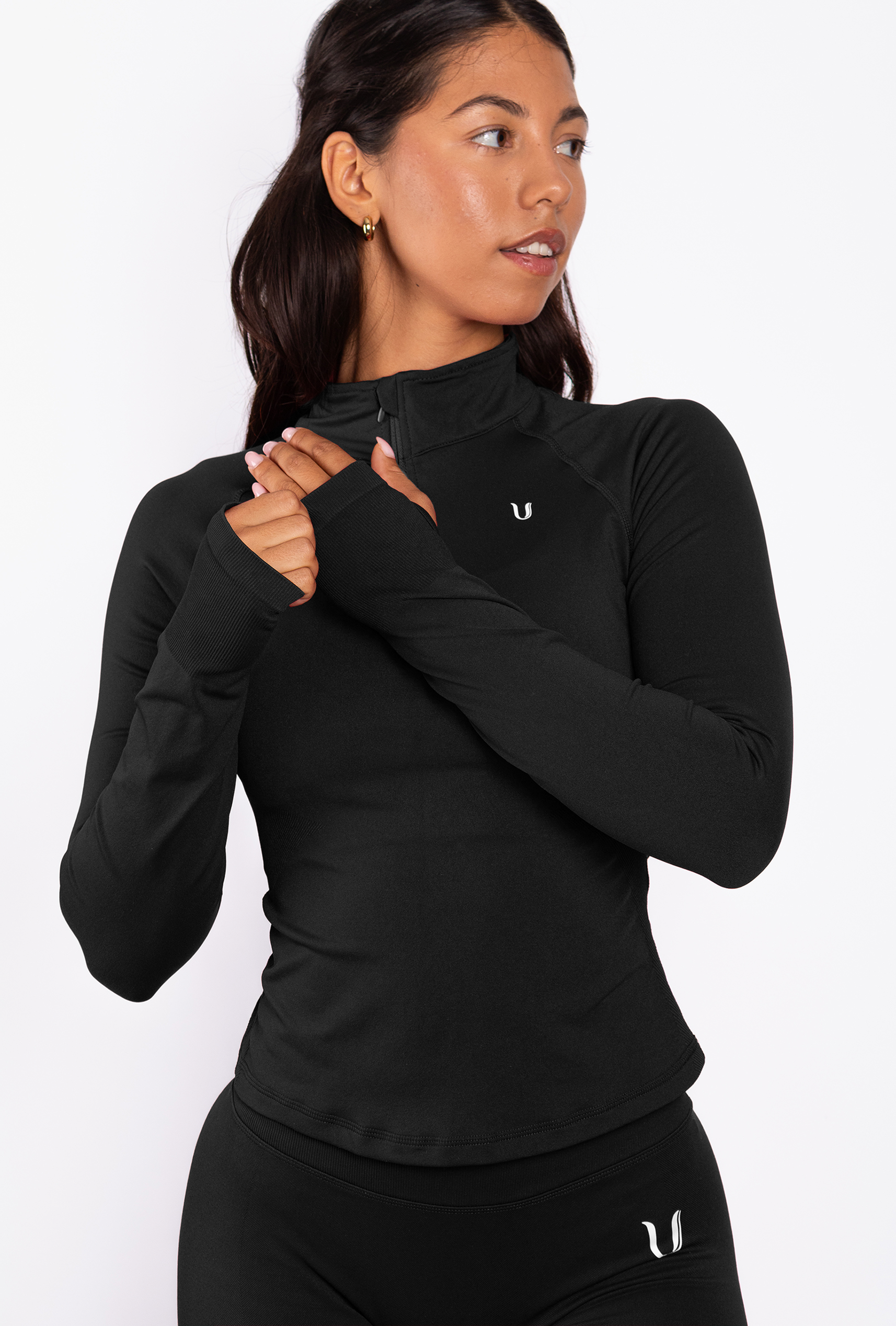 Beau | Half Zip Long Sleeve Top Black